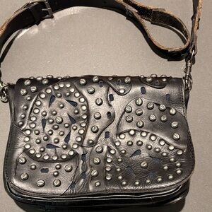 Studded Black Leather Crossbody Bag